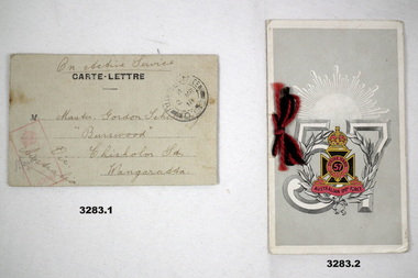 Envelope and 57th Battalion Xmas Card.