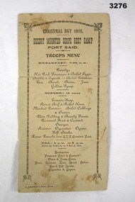 Xmas menu re Desrt Mounted Corps 1918.