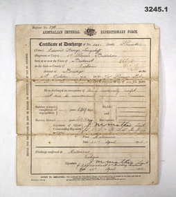 Paybook & discharge certificate WW1.