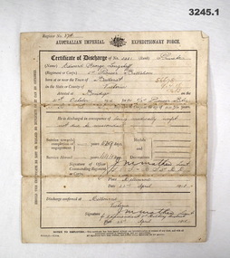 Paybook & discharge certificate WW1.