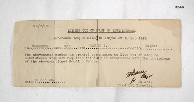 Document re living out of camp.