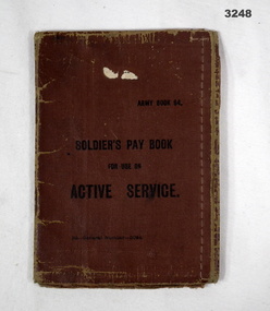 Brown covered soldiers pay book WW1.