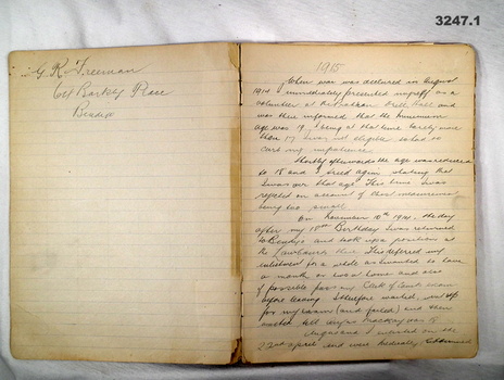 Three Journals re a soldiers service WW1.