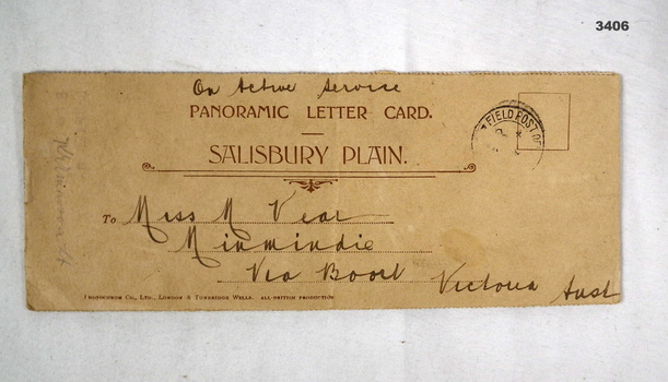 Panoramic letter card from Salisbury Plain.