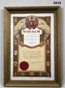 Inglewood shire certificate issued WW2.