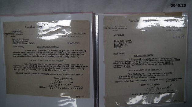Album of letters, documents relating to service WW2