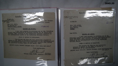 Album of letters, documents relating to service WW2