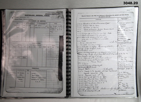 Folder with records of a decorated soldier.