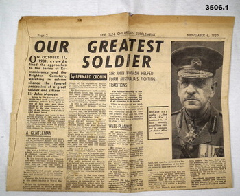 Newspaper cutting r general Monash.