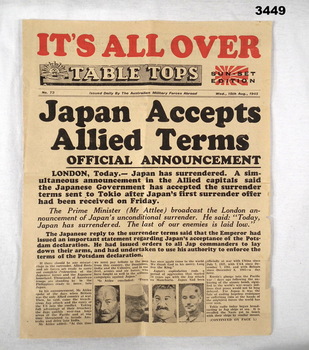 News letter Table Tops re war over.