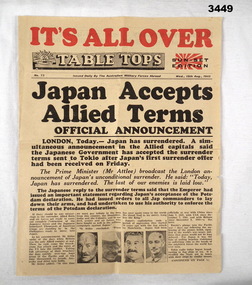 News letter Table Tops re war over.