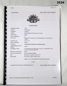 Soldiers service records in a folder WW1.