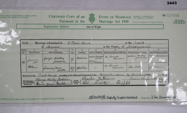 Marriage certificate issued in WW1.