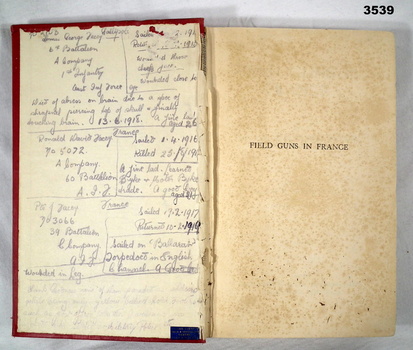 Book titled Field Guns in France.
