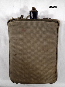 Blue enamel water bottle with khaki carrier WW2