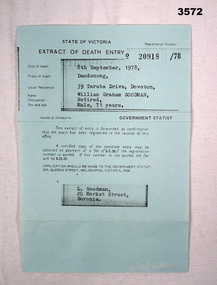 Extract of death re and ex POW in 1978.