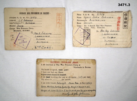 Japanese post cards used by  POW’s