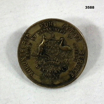Badge, Volunteered for Active Service, medically unfit.