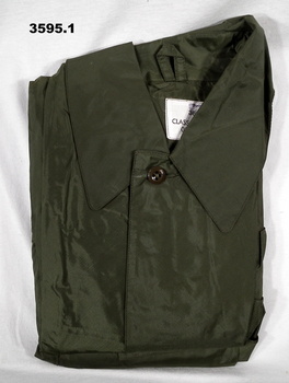 One plain green issue raincoat.