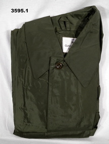 One plain green issue raincoat.