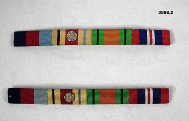 Two sets of WW2 service ribbons with rosette.