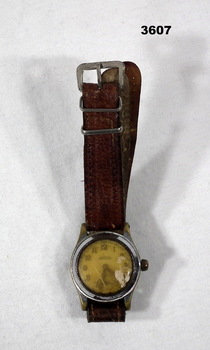 Wrist watch used in WW2, engraved.