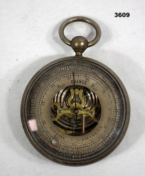 Small circular barometer with ring on.