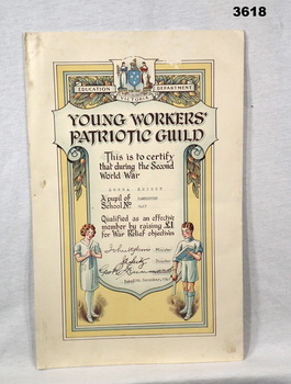 Certificate, Young workers patriotic guild.