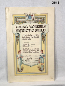 Certificate, Young workers patriotic guild.
