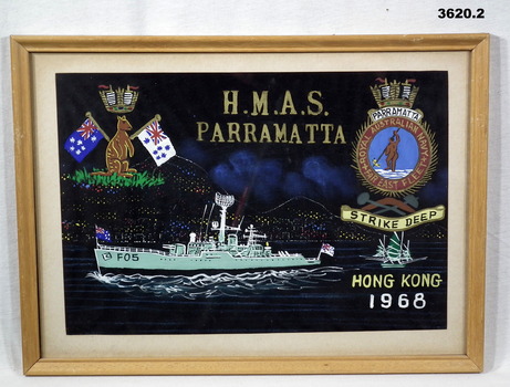 Sketch, painting re HMAS Parramatta visit to Hong Kong.