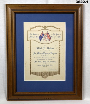 Bendigo Church recognition of war service WW2