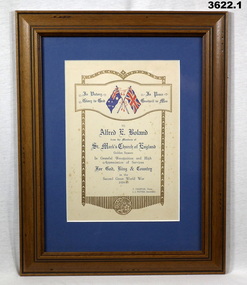 Bendigo Church recognition of war service WW2