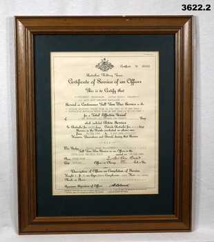 Certificate of service in the AIF WW2