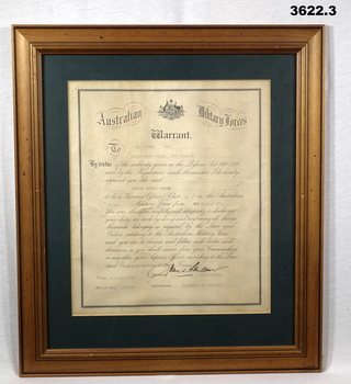 Certificate for promotion to Warrant Officer WW2