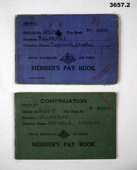 Pay books, blue, green colour, Allardice