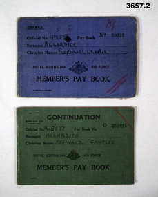 Pay books, blue, green colour, Allardice