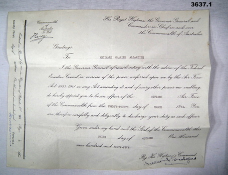 Certificates of appointment and service RAAF