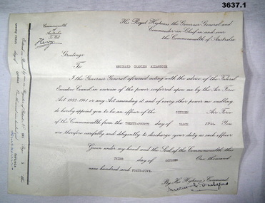 Certificates of appointment and service RAAF