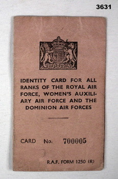 Identity card RAAF,  personal details Reg Allardice