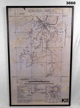 Map of the Kokoda area mounted on backing.