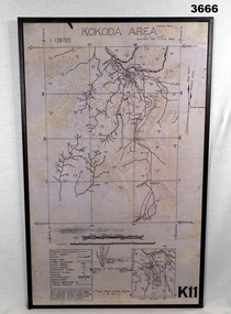 Map of the Kokoda area mounted on backing.