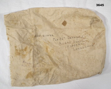 Hand sewn white cloth calico bag WW2