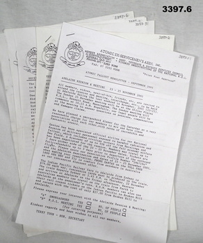 Newsletters, Atomic ex Servicemen’s Association.
