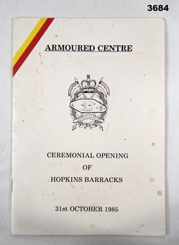 Booklet produced for the opening of the Armoured Centre, Hopkins Barracks