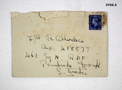 Envelope addressed to Reg Allardice.