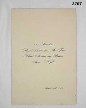461 Sqd RAAF 3rd Anniversary dinner menu.
