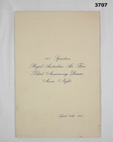 461 Sqd RAAF 3rd Anniversary dinner menu.