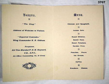 461 RAAF Sqd dinner menu.