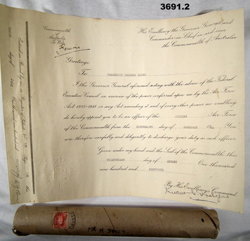 Certificate of appointment as an Officer RAAF