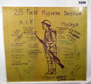 Sketch of a soldier and signed by members of the unit.